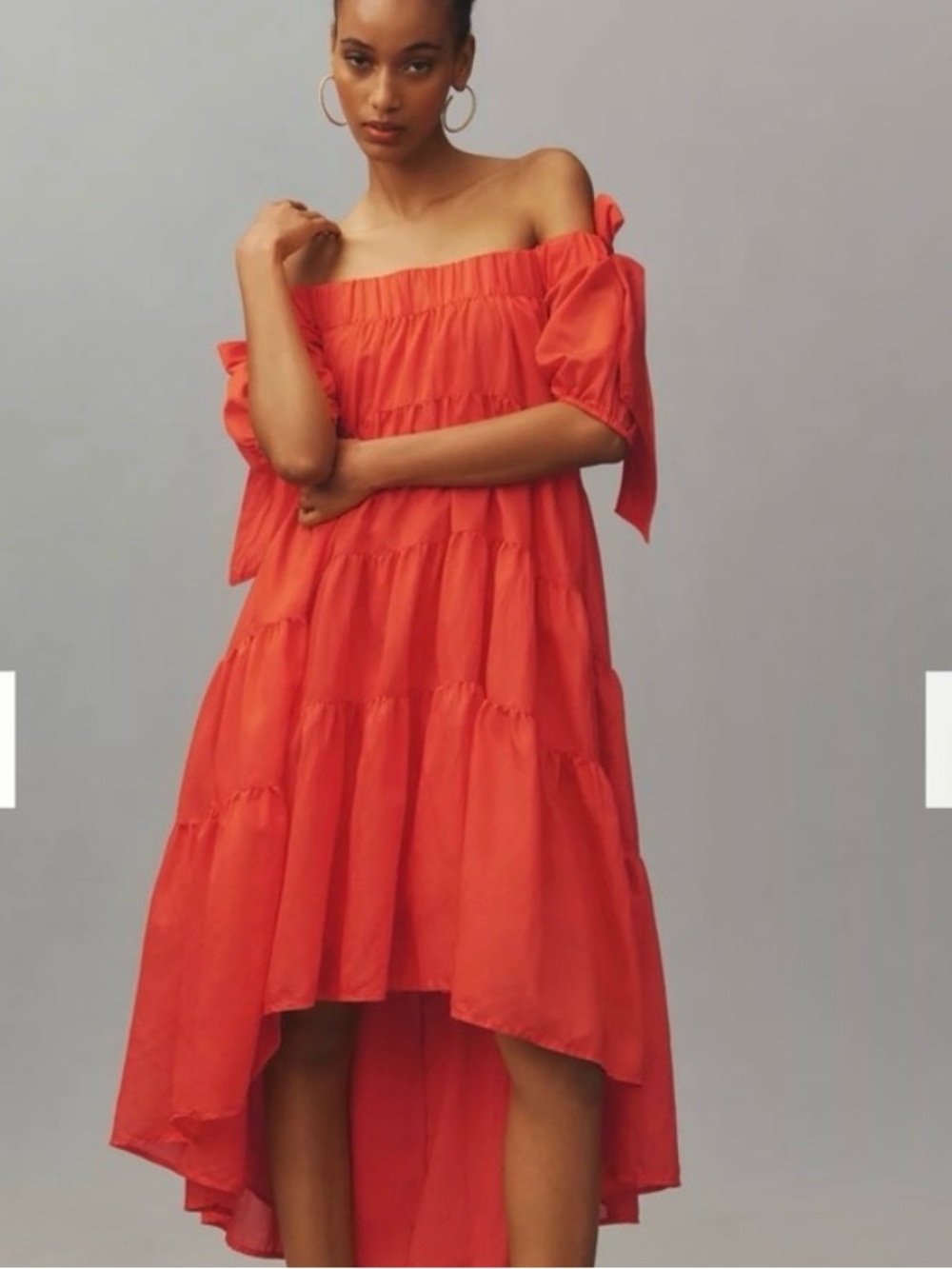 Anthropologie Off-Shoulder High-Low Tiered Dress Sz XS